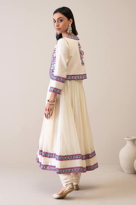 Roohbyridhimaa_Off White Chanderi Embroidery Round Neck Maryam Floral Jacket Anarkali Set _at_Aza_Fashions