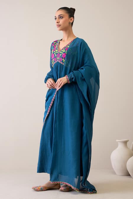 Buy Roohbyridhimaa Blue , Cotton, Chanderi Embroidery V-neck Rimjhim Anarkali Set Online at Aza Fashions Buy_Roohbyridhimaa_Blue , Cotton, Chanderi Embroidery V-neck Rimjhim Anarkali Set _Online_at_Aza_Fashions