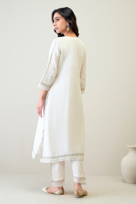 Shop Roohbyridhimaa Off White Silk Organza, Silk, Chanderi Embroidery, Awab Kurta Pant Set at Aza Fashions Shop_Roohbyridhimaa_Off White Silk Organza, Silk, Chanderi Embroidery, Awab Kurta Pant Set _at_Aza_Fashions