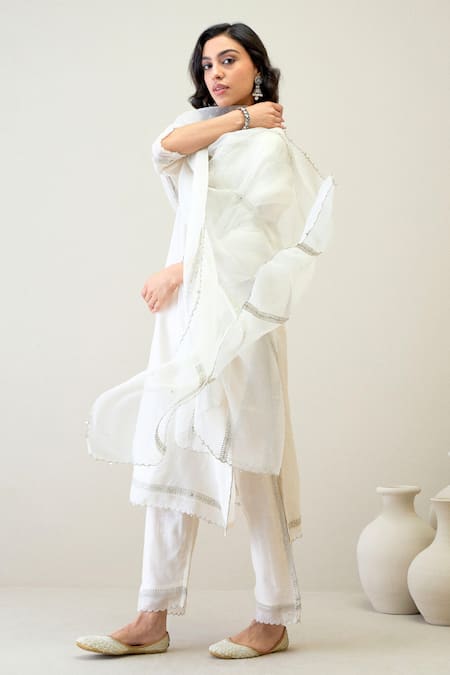 Buy Roohbyridhimaa Off White Silk Organza, Silk, Chanderi Embroidery, Awab Kurta Pant Set Online at Aza Fashions Buy_Roohbyridhimaa_Off White Silk Organza, Silk, Chanderi Embroidery, Awab Kurta Pant Set _Online_at_Aza_Fashions