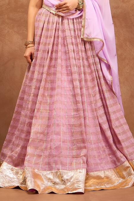 Roohbyridhimaa_Purple Organza, Gota Patti, Fringe Embroidered Lilac Lehenga Set _Online_at_Aza_Fashions