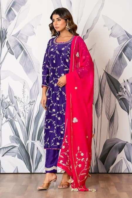 Shop_Yuvraani Jaipur_Purple Silk, Shantoon, Organza Sequins, Designer Kurta Set With Dupatta _Online_at_Aza_Fashions