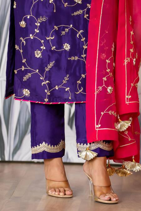 Shop_Yuvraani Jaipur_Purple Silk, Shantoon, Organza Sequins, Designer Kurta Set With Dupatta 