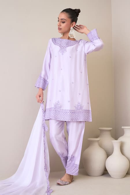 Buy Roohbyridhimaa Purple Viscose, , Organza Embroidery Round Neck Areesha Kurta Pant Set Online at Aza Fashions Buy_Roohbyridhimaa_Purple Viscose, , Organza Embroidery Round Neck Areesha Kurta Pant Set _Online_at_Aza_Fashions