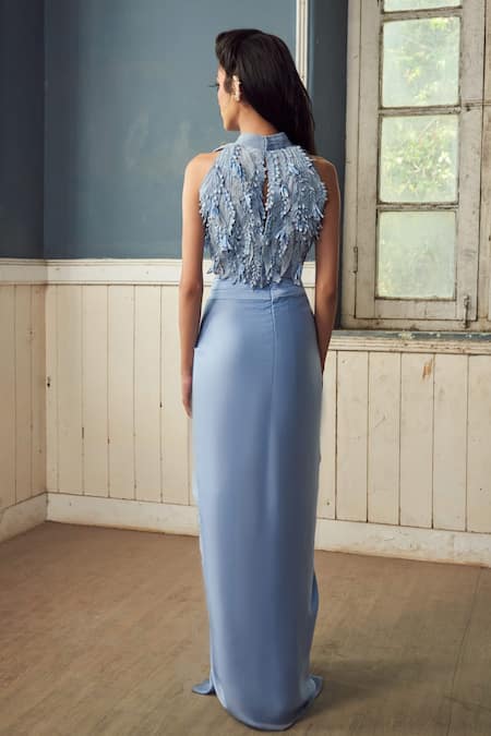 PIRI INDIA Lavender Blue Designer Blouse & Skirt Set 