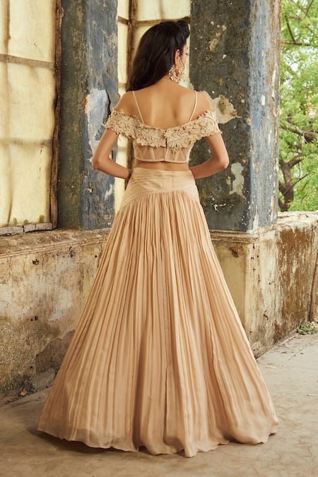 PIRI INDIA Beige 3D Embroidered Lehenga Set 