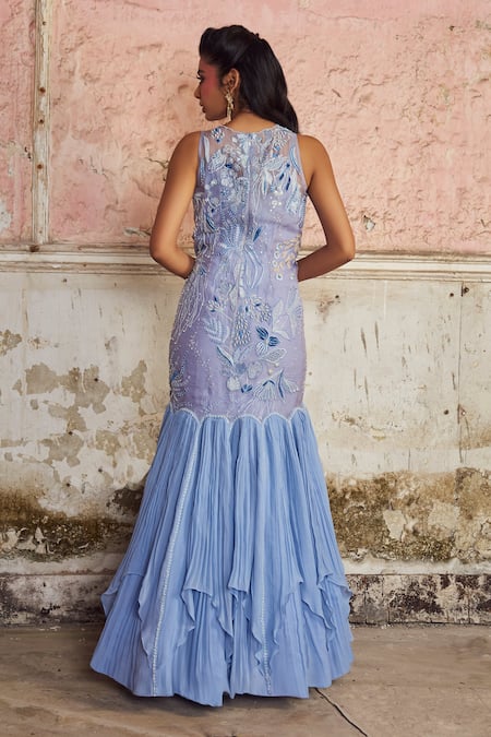 PIRI INDIA Lavender Blue Embroidered Designer Gown 