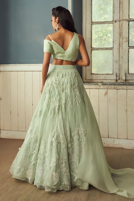 PIRI INDIA Sage Green 3D Applique Lehenga Set 