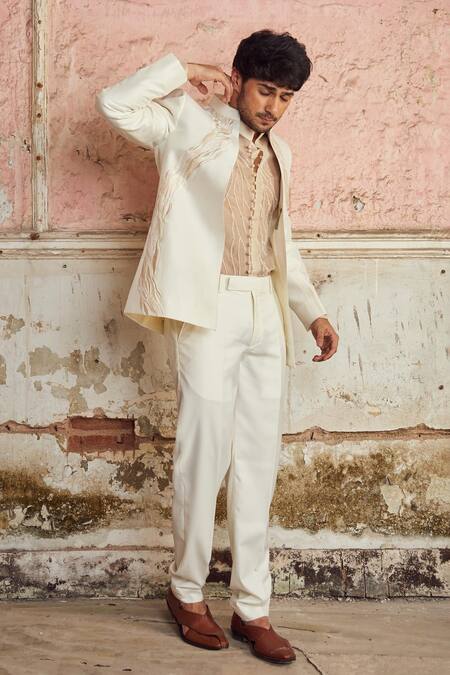 PIRI INDIA_Ivory Organza Embroidery Designer Jacket Set _at_Aza_Fashions