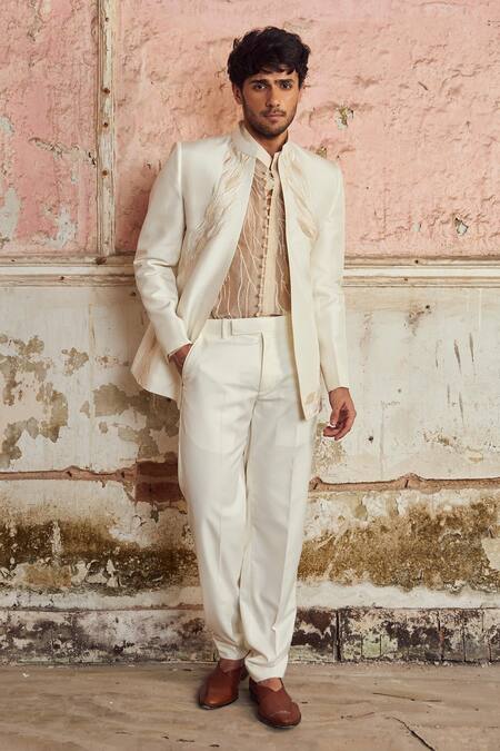 Shop_PIRI INDIA_Ivory Organza Embroidery Designer Jacket Set 