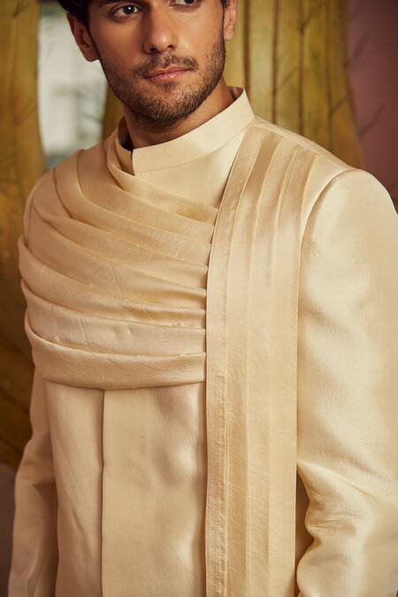 Buy_PIRI INDIA_Beige Doriya Dupion Bandhgala And Pant Set 