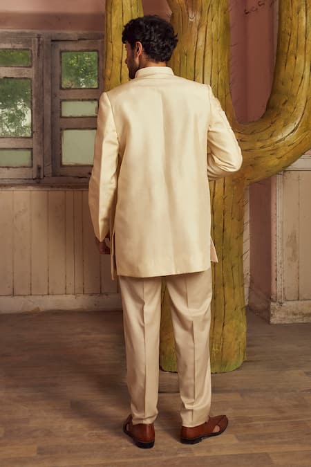 PIRI INDIA Beige Dupion Bandhgala & Pant Set 