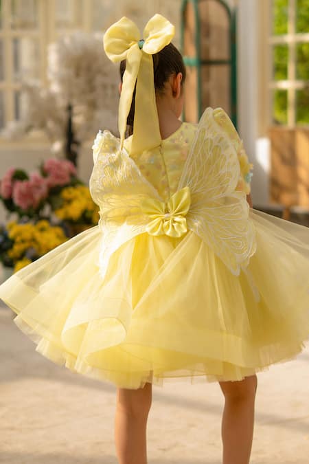 Buy Fayon Kids Yellow Net Bows Designer Dress Online at Aza Fashions Buy_Fayon Kids_Yellow Net Bows Designer Dress _Online_at_Aza_Fashions