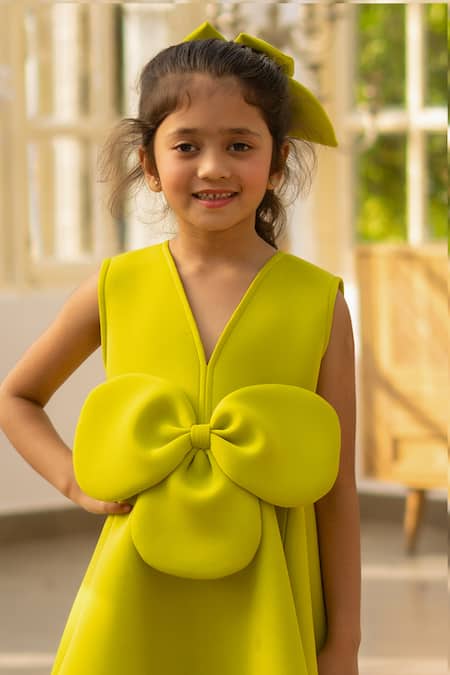 Fayon Kids Green Neoprene Designer Dress Online at Aza Fashions Fayon Kids_Green Neoprene Designer Dress _Online_at_Aza_Fashions