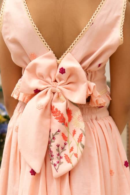 Fayon Kids Pink Cotton Embroidery Designer Crop Top And Skirt Set Online at Aza Fashions Fayon Kids_Pink Cotton Embroidery Designer Crop Top And Skirt Set _Online_at_Aza_Fashions