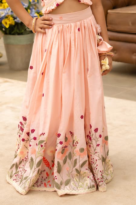 Shop Fayon Kids Pink Cotton Embroidery Designer Crop Top And Skirt Set Online at Aza Fashions Shop_Fayon Kids_Pink Cotton Embroidery Designer Crop Top And Skirt Set _Online_at_Aza_Fashions