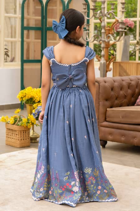 Fayon Kids Blue Designer Crop Top & Skirt Set 