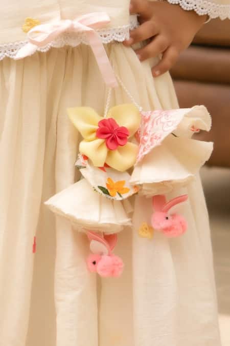 Buy Fayon Kids Off White Cotton Fabric Flowers, Pom-poms Designer Lehenga And Blouse Set Online at Aza Fashions Buy_Fayon Kids_Off White Cotton Fabric Flowers, Pom-poms Designer Lehenga And Blouse Set _Online_at_Aza_Fashions