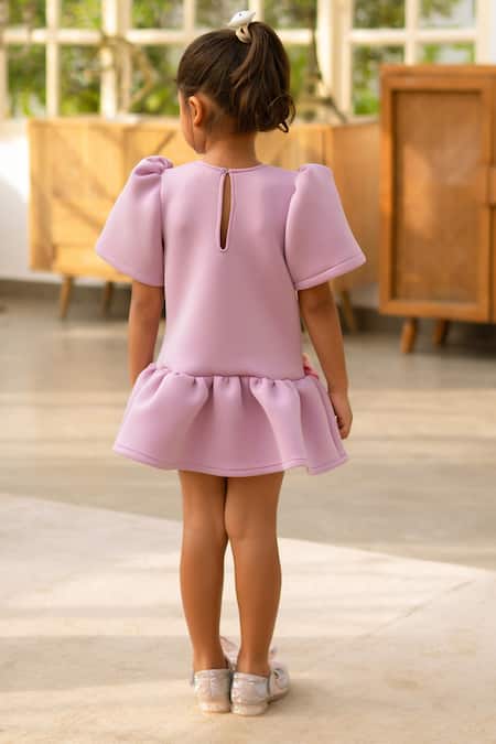 Shop Fayon Kids Purple Neoprene Designer Dress at Aza Fashions Shop_Fayon Kids_Purple Neoprene Designer Dress _at_Aza_Fashions