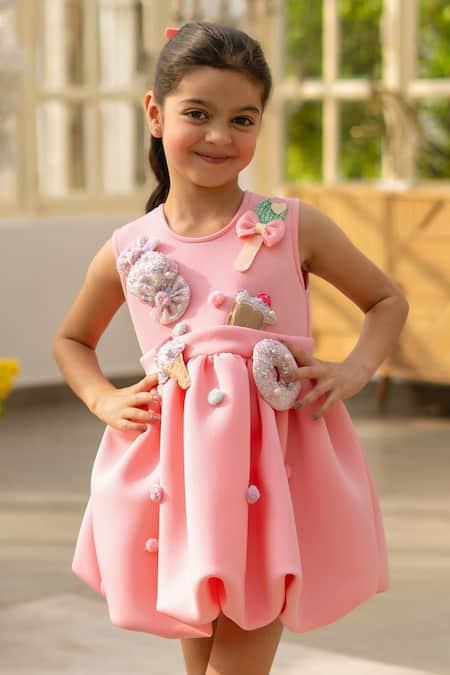 Fayon Kids Peach Neoprene Designer Dress Online at Aza Fashions Fayon Kids_Peach Neoprene Designer Dress _Online_at_Aza_Fashions