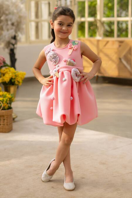 Buy Fayon Kids Peach Neoprene Designer Dress Online at Aza Fashions Buy_Fayon Kids_Peach Neoprene Designer Dress _Online_at_Aza_Fashions
