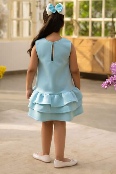 Shop Fayon Kids Blue Neoprene Designer Dress at Aza Fashions Shop_Fayon Kids_Blue Neoprene Designer Dress _at_Aza_Fashions