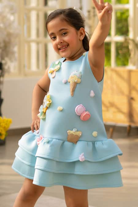 Fayon Kids Blue Neoprene Designer Dress Online at Aza Fashions Fayon Kids_Blue Neoprene Designer Dress _Online_at_Aza_Fashions