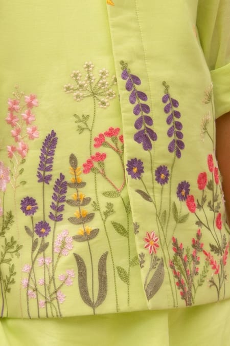 Fayon Kids Green Cotton Embroidery Designer Floral Kurta Set Online at Aza Fashions Fayon Kids_Green Cotton Embroidery Designer Floral Kurta Set _Online_at_Aza_Fashions