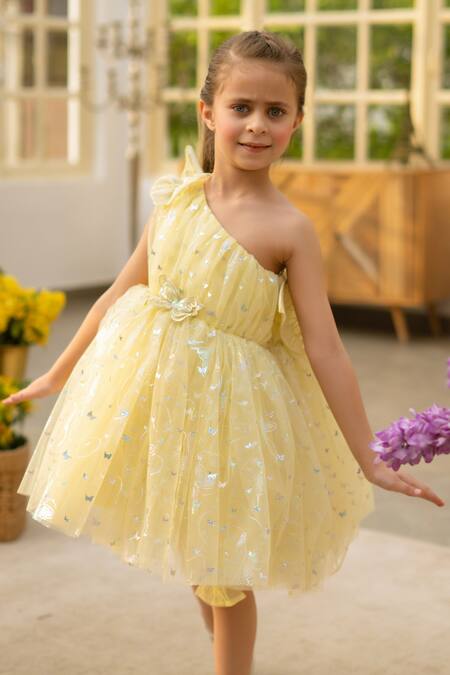 Fayon Kids Yellow Net Sequins Designer Dress Online at Aza Fashions Fayon Kids_Yellow Net Sequins Designer Dress _Online_at_Aza_Fashions