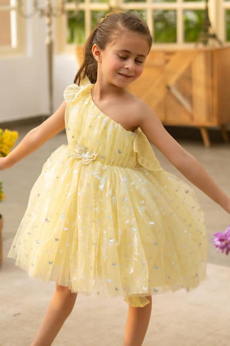 Fayon Kids Yellow Net Sequins Designer Dress 