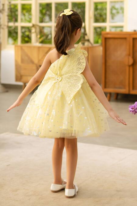 Shop Fayon Kids Yellow Net Sequins Designer Dress at Aza Fashions Shop_Fayon Kids_Yellow Net Sequins Designer Dress _at_Aza_Fashions
