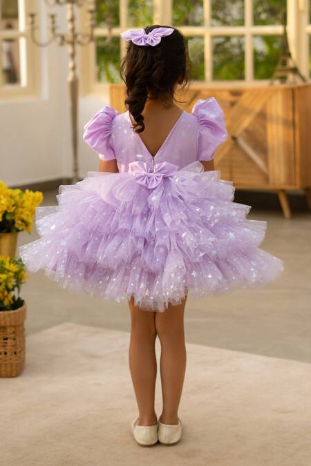 Shop Fayon Kids Purple Net Sequins Designer Dress at Aza Fashions Shop_Fayon Kids_Purple Net Sequins Designer Dress _at_Aza_Fashions