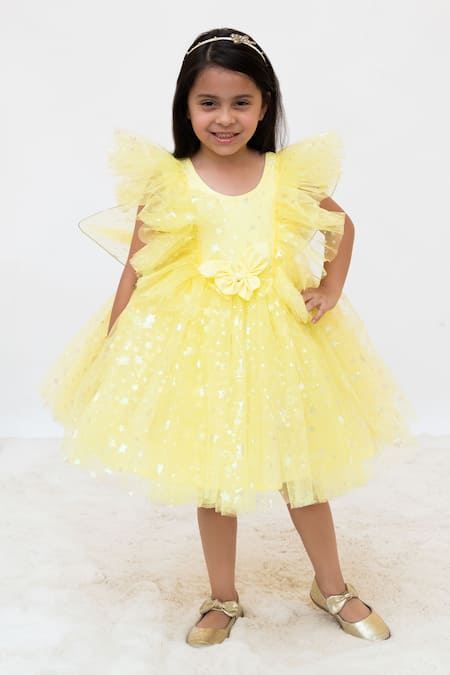 Fayon Kids Yellow Net Bows Designer Dress 