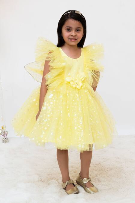Fayon Kids Yellow Net Bows Designer Dress Online at Aza Fashions Fayon Kids_Yellow Net Bows Designer Dress _Online_at_Aza_Fashions