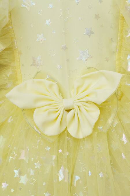 Buy Fayon Kids Yellow Net Bows Designer Dress Online at Aza Fashions Buy_Fayon Kids_Yellow Net Bows Designer Dress _Online_at_Aza_Fashions