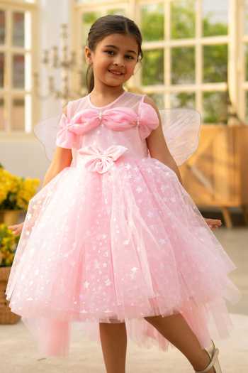 FAYON KIDS_Pink Net Sequins Designer Dress _Online_at_Aza_Fashions