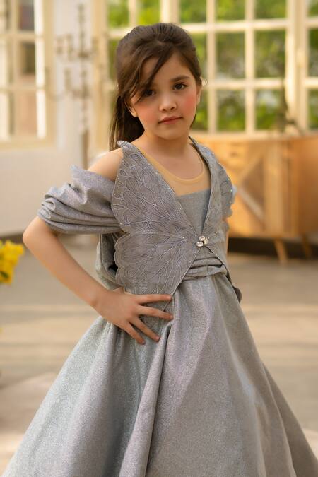Fayon Kids Gray Bows Designer Shimmer Dress Online at Aza Fashions Fayon Kids_Gray Bows Designer Shimmer Dress _Online_at_Aza_Fashions