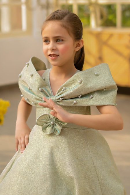 Fayon Kids Green Beads Shimmer Designer Dress Online at Aza Fashions Fayon Kids_Green Beads Shimmer Designer Dress _Online_at_Aza_Fashions