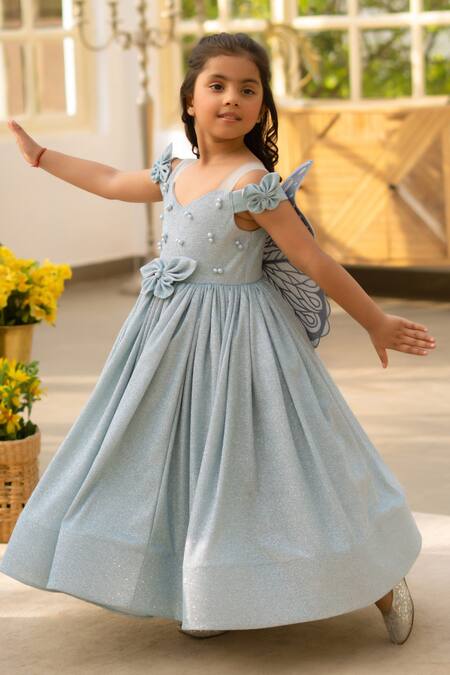 Fayon Kids_Blue Pearls Shimmer Designer Dress _Online_at_Aza_Fashions