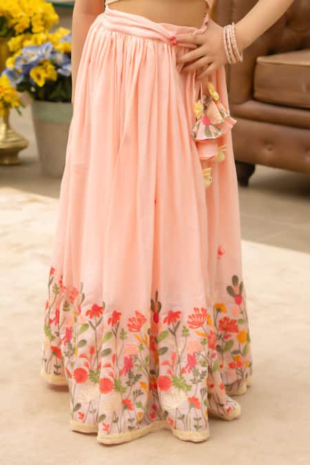 Fayon Kids Peach Cotton Embroidery Floral Lehenga Set Online at Aza Fashions Fayon Kids_Peach Cotton Embroidery Floral Lehenga Set _Online_at_Aza_Fashions