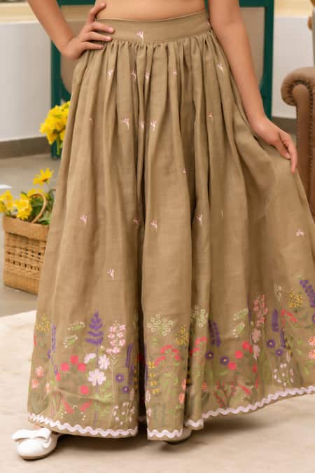 Buy Fayon Kids Brown Cotton Tassels, Embroidery, Ruffles Lehenga And Blouse Set Online at Aza Fashions Buy_Fayon Kids_Brown Cotton Tassels, Embroidery, Ruffles Lehenga And Blouse Set _Online_at_Aza_Fashions