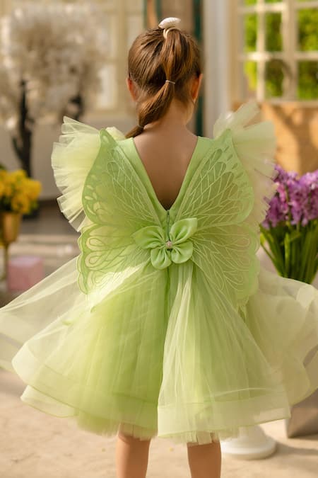 Buy_Fayon Kids_Green Net Bows Designer Dress _Online_at_Aza_Fashions