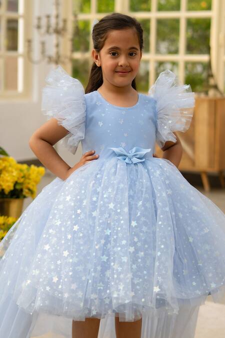 Fayon Kids_Blue Net Designer Dress _Online_at_Aza_Fashions