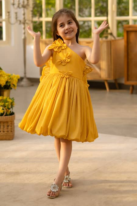 Fayon Kids Yellow Designer Shimmer Dress 