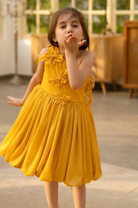 Fayon Kids Yellow Designer Shimmer Dress Online at Aza Fashions Fayon Kids_Yellow Designer Shimmer Dress _Online_at_Aza_Fashions