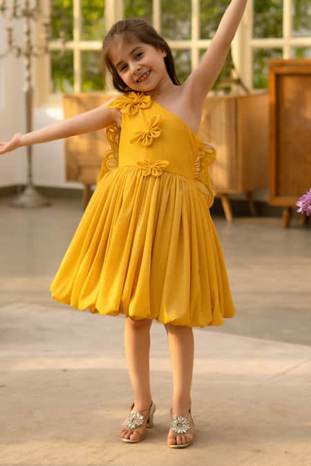 Buy Fayon Kids Yellow Designer Shimmer Dress Online at Aza Fashions Buy_Fayon Kids_Yellow Designer Shimmer Dress _Online_at_Aza_Fashions