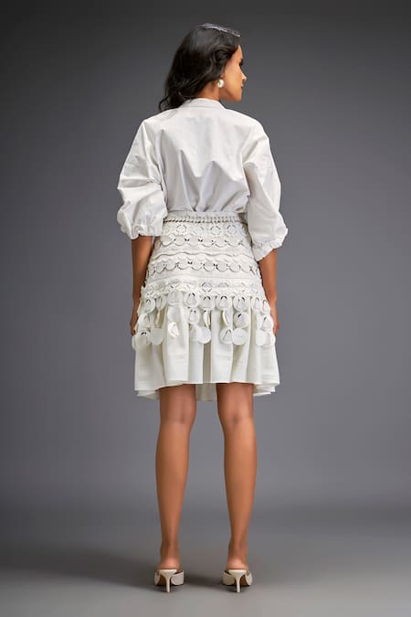 Deepika Arora White Textured Blouse & Tiered Skirt Set 