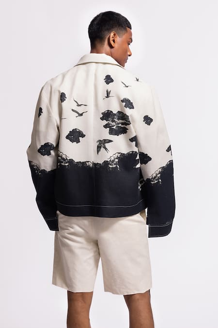 Shop Balance By Rohit Bal Ivory Linen And Black Designer Jacket at Aza Fashions Shop_Balance By Rohit Bal_Ivory Linen And Black Designer Jacket _at_Aza_Fashions