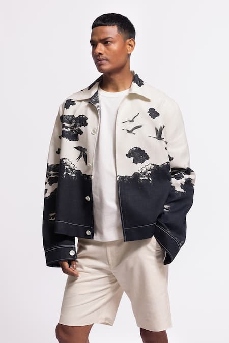 Balance By Rohit Bal Ivory Linen And Black Designer Jacket 