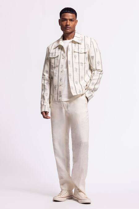 Balance By Rohit Bal Ivory Linen Embroidery Floral Printed Designer Jacket Online at Aza Fashions Balance By Rohit Bal_Ivory Linen Embroidery Floral Printed Designer Jacket _Online_at_Aza_Fashions